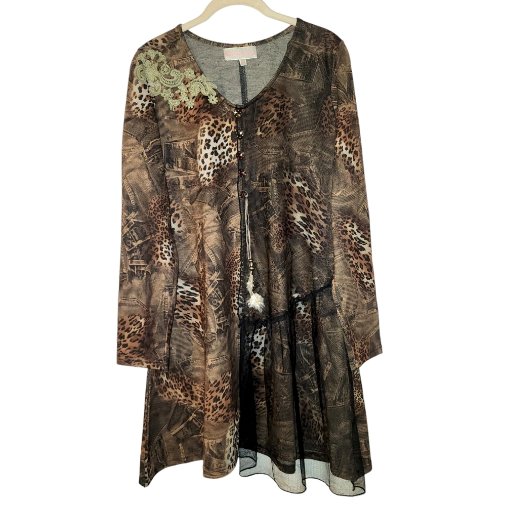 Anthropologie Pretty Angel Animal Print Silk Blend Tunic Top